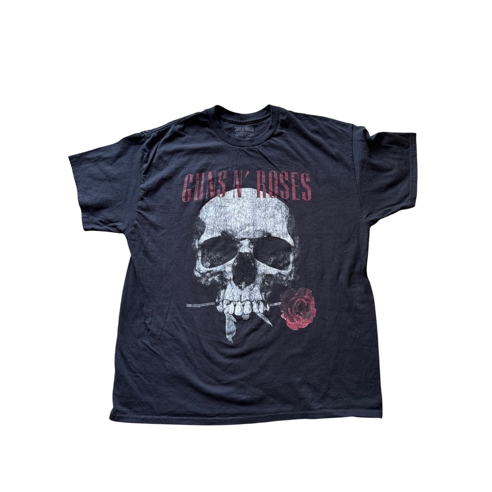 Guns N' Roses Skull and Rose Graphic T-Shirt Mens XL Black Rock Band Tee